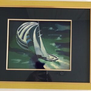 Framed Sailboat Art with Green and Blue Tones